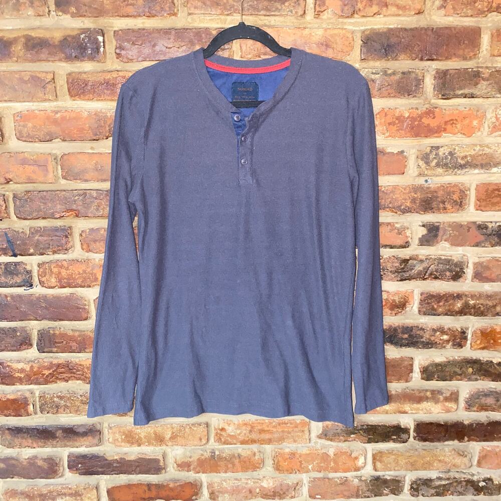 Nomad Dark Gray Thermal Waffle Knit Long Sleeve Henley Shirt Men's Size Medium